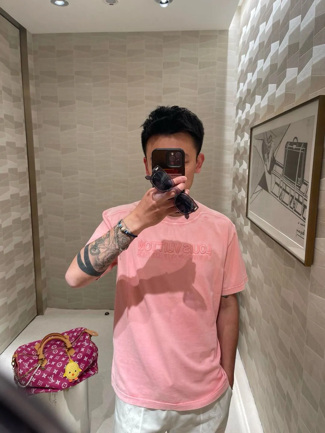 Louis Vuitton/Louis Vuitton 25ss embroidered letters washed distressed short sleeves